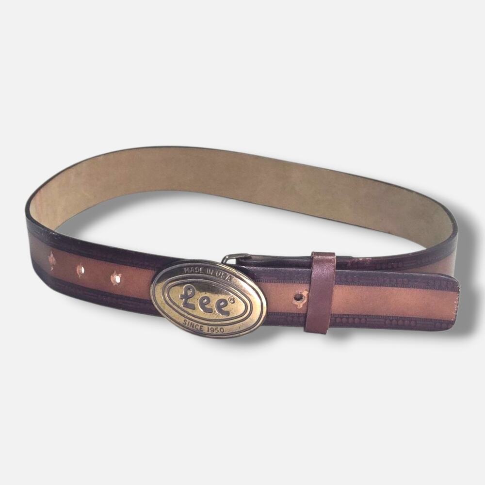 Rare Vintage LEE Jeans Leather Belt With Belt Buckle 34" end to end